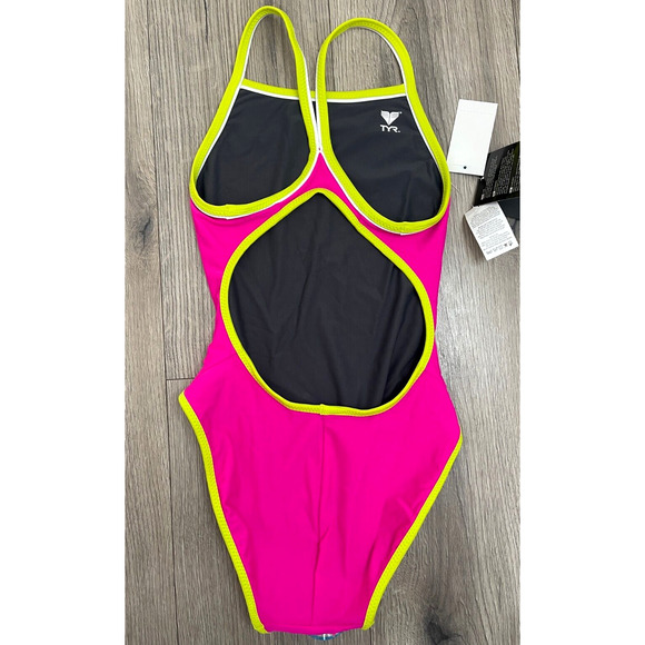 TYR HydraSpan Double Binding Reversible DiamondFit 1pc Swimsuit Grey Pink Sz 30 - Picture 7 of 11